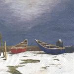IHR Das rote und das blaue Boot im Schnee